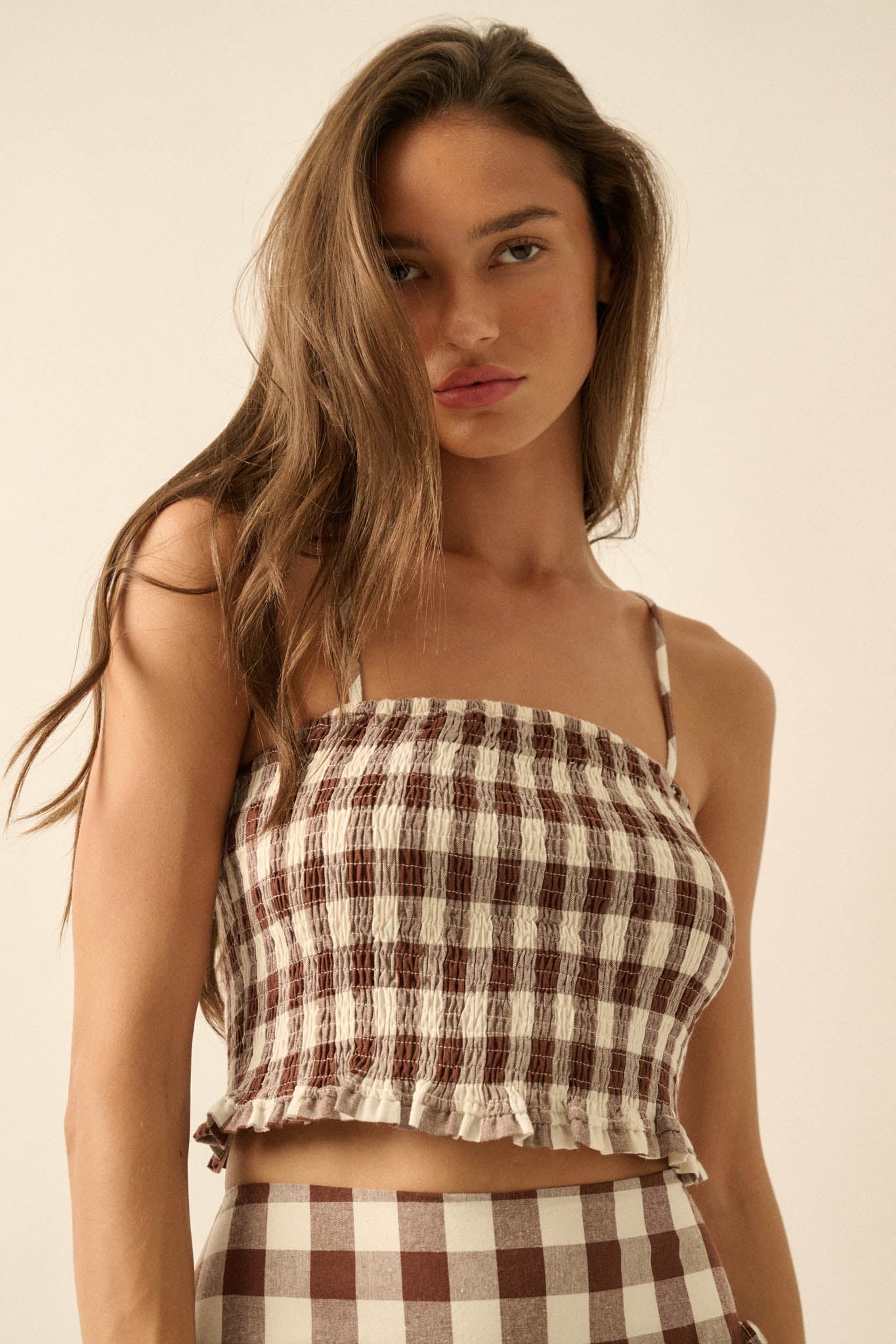 Sweet Surprise Gingham Plaid Smocked Cami Top