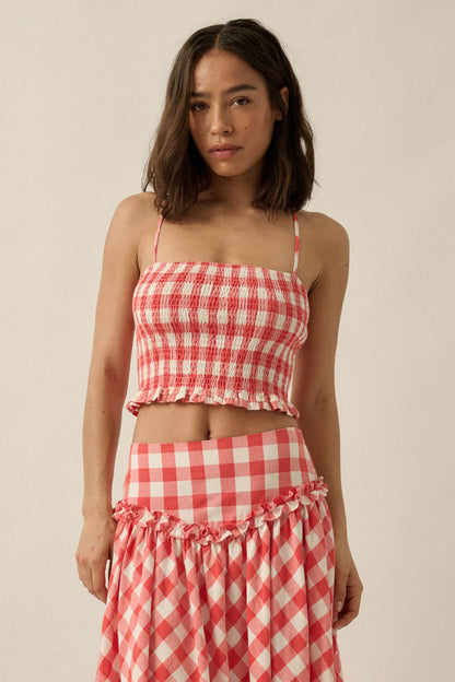 Sweet Surprise Gingham Plaid Smocked Cami Top