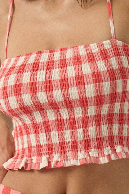 Sweet Surprise Gingham Plaid Smocked Cami Top