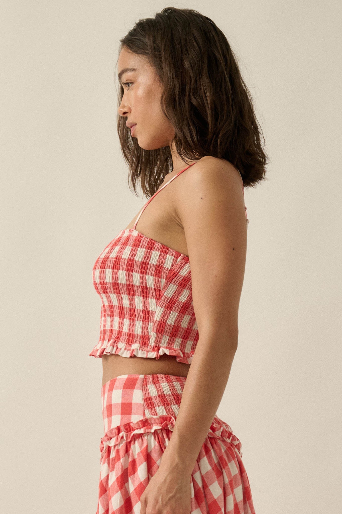 Sweet Surprise Gingham Plaid Smocked Cami Top