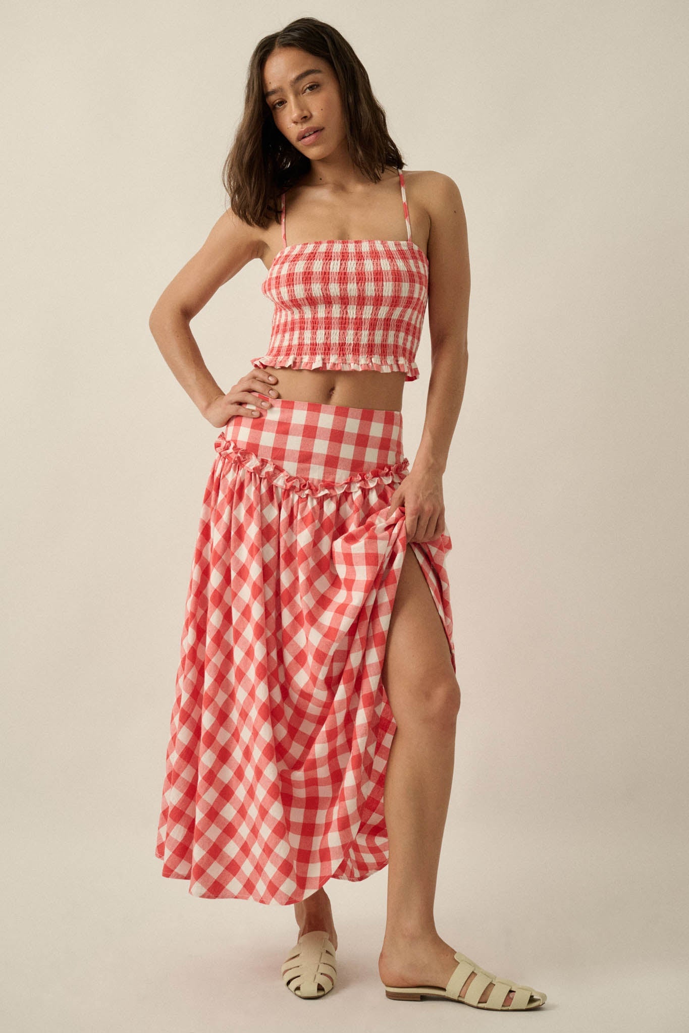 Sweet Surprise Gingham Plaid Smocked Cami Top