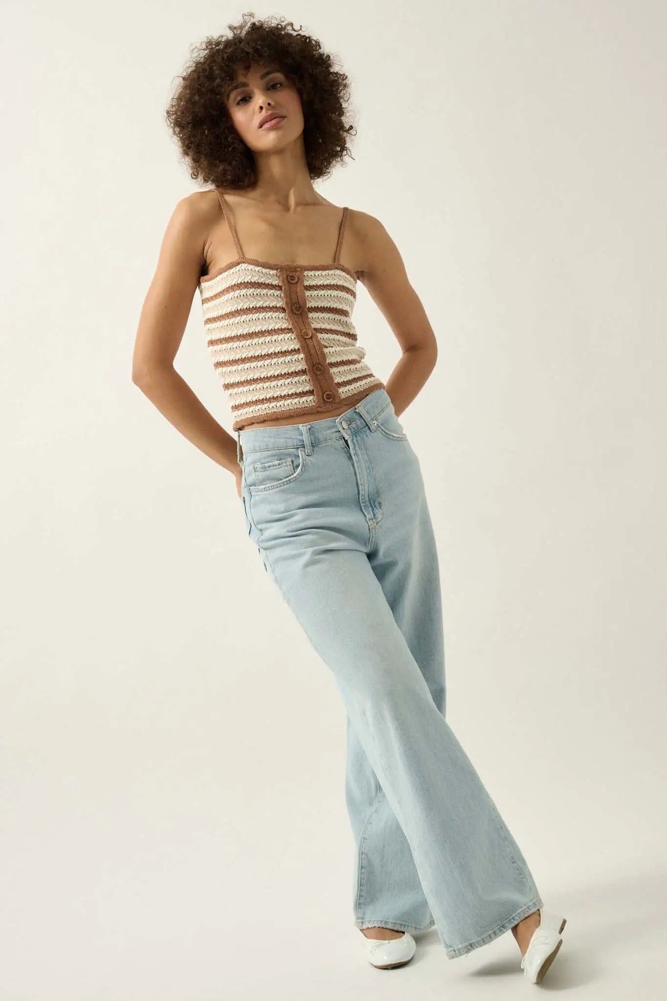 Summer Heat Striped Pointelle Knit Cami Top