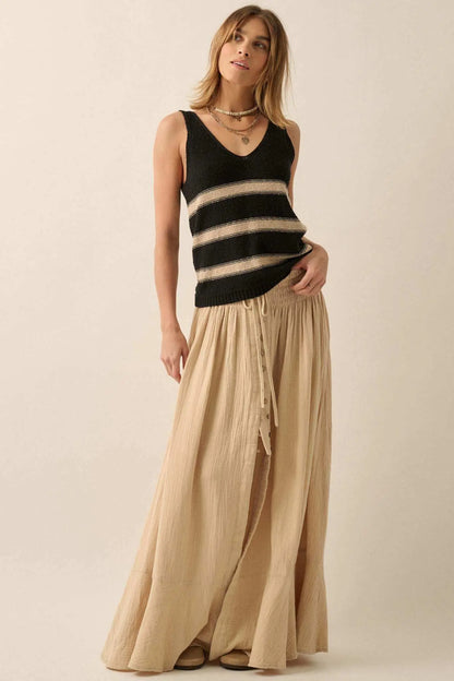 Time Flies Striped Textured Knit Sweater Tank Top