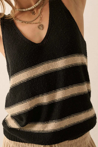 Time Flies Striped Textured Knit Sweater Tank Top