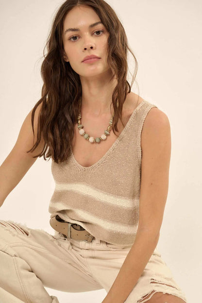 Time Flies Striped Textured Knit Sweater Tank Top