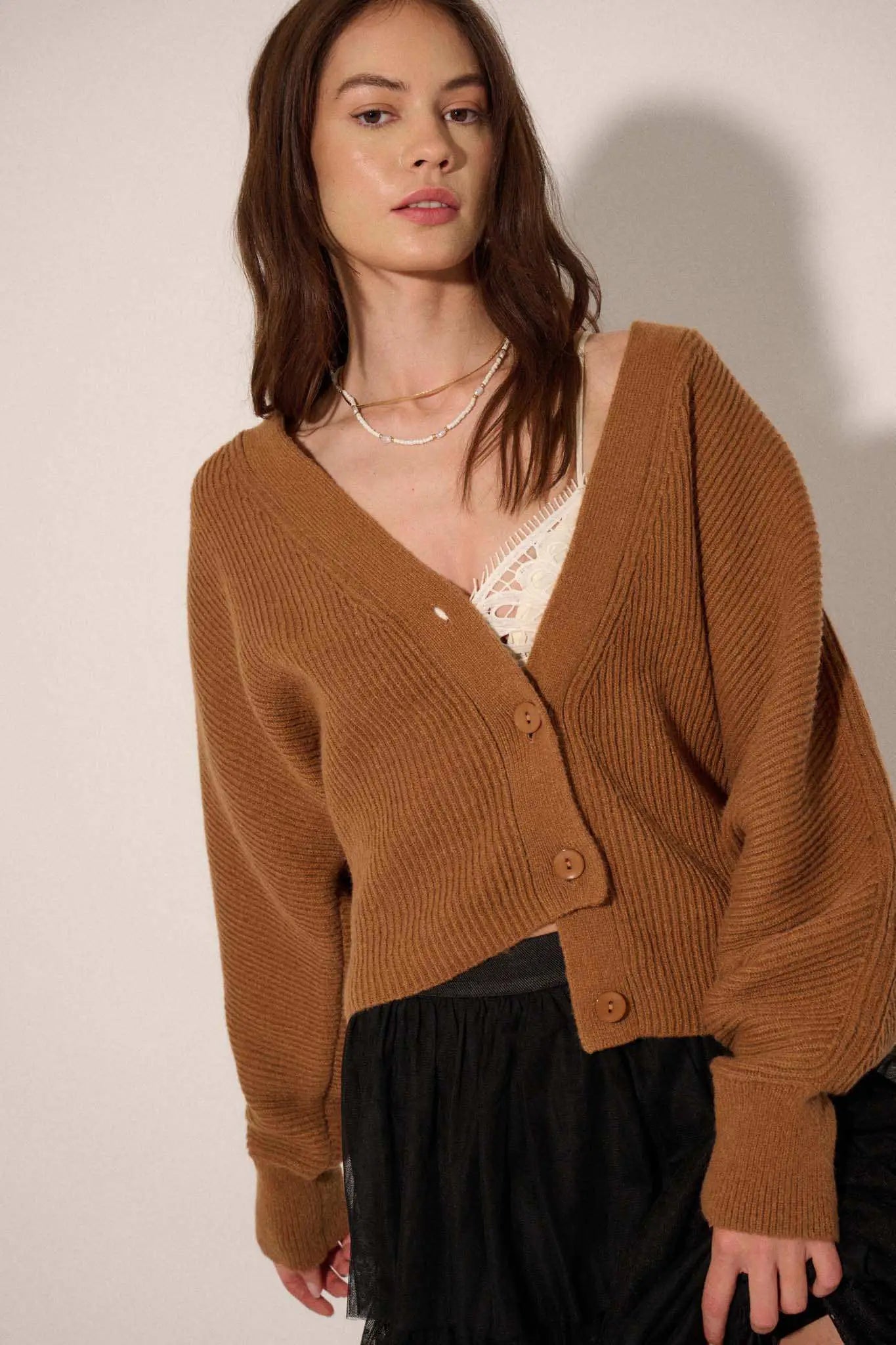 Stay Close Ribbed Knit Dolman Cardigan Sweater
