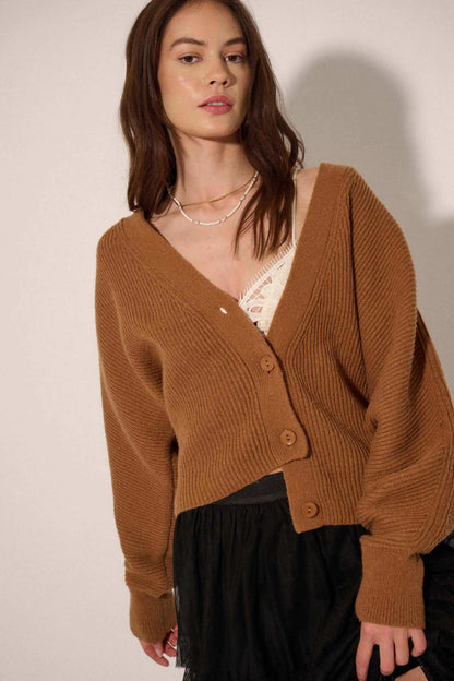 Stay Close Ribbed Knit Dolman Cardigan Sweater