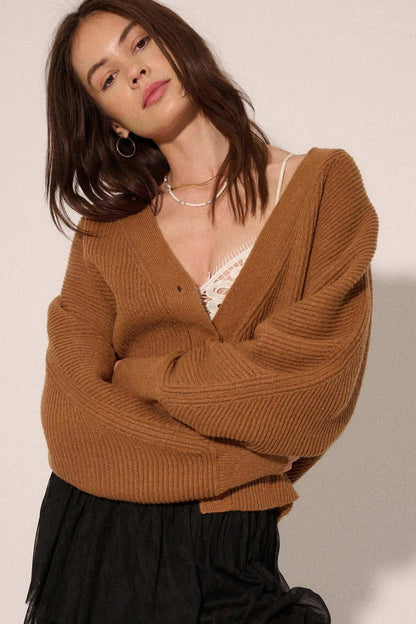 Stay Close Ribbed Knit Dolman Cardigan Sweater