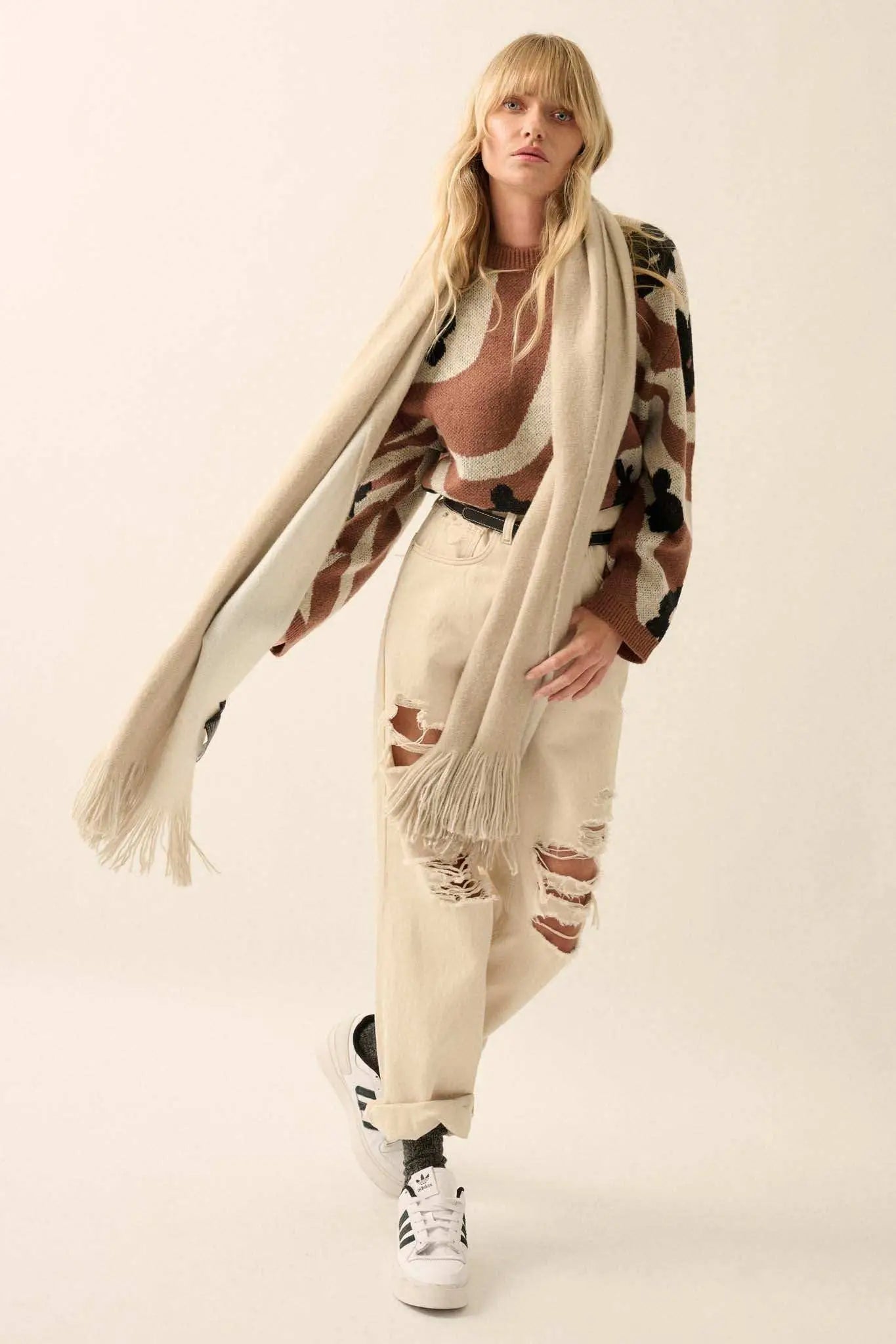 Warm Blooms Striped and Floral Sweater