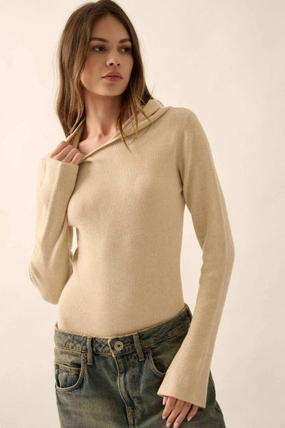 Time Will Tell Ribbed Knit Hoodie Bodysuit