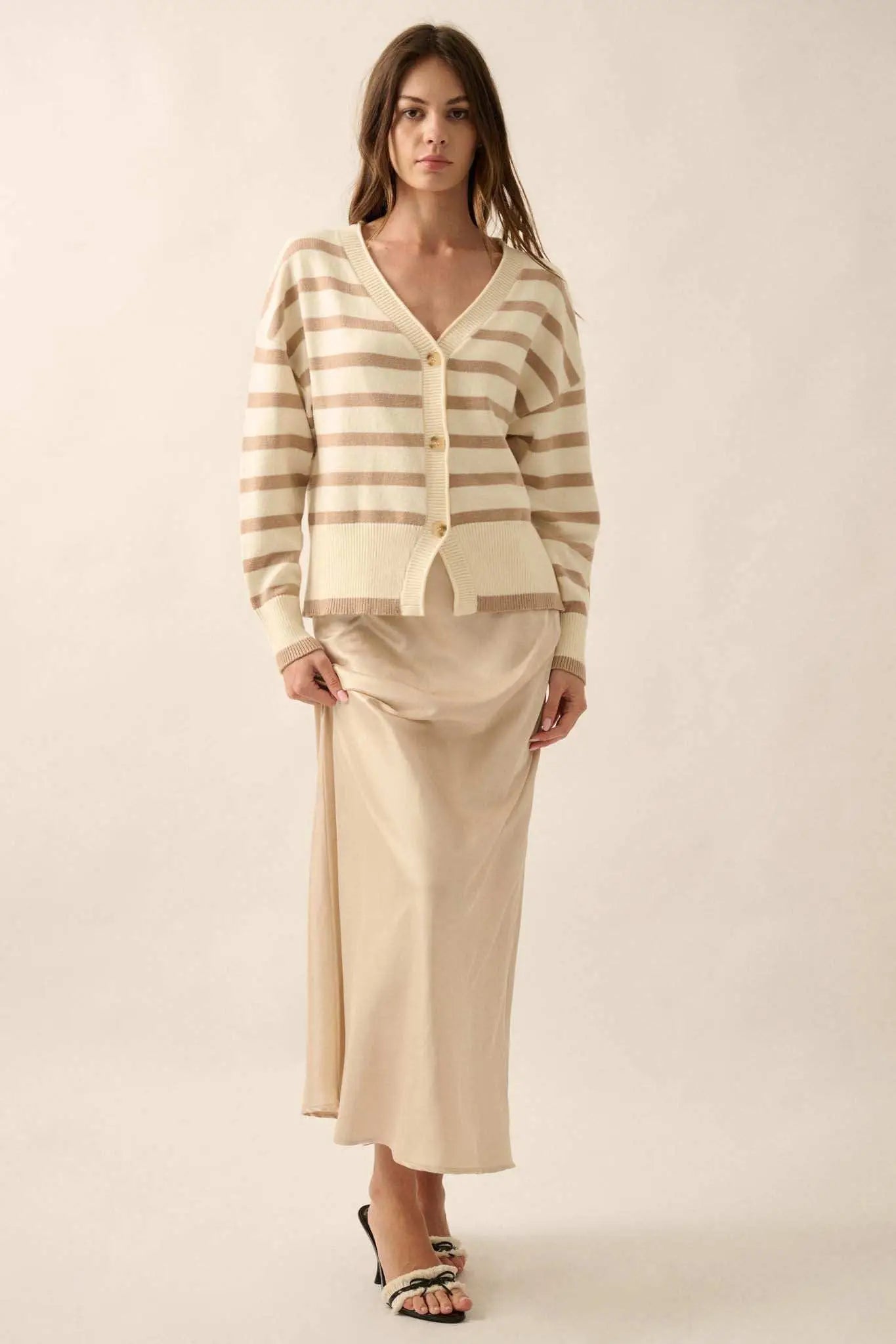 Taking Notes Striped Button-Front Cardigan