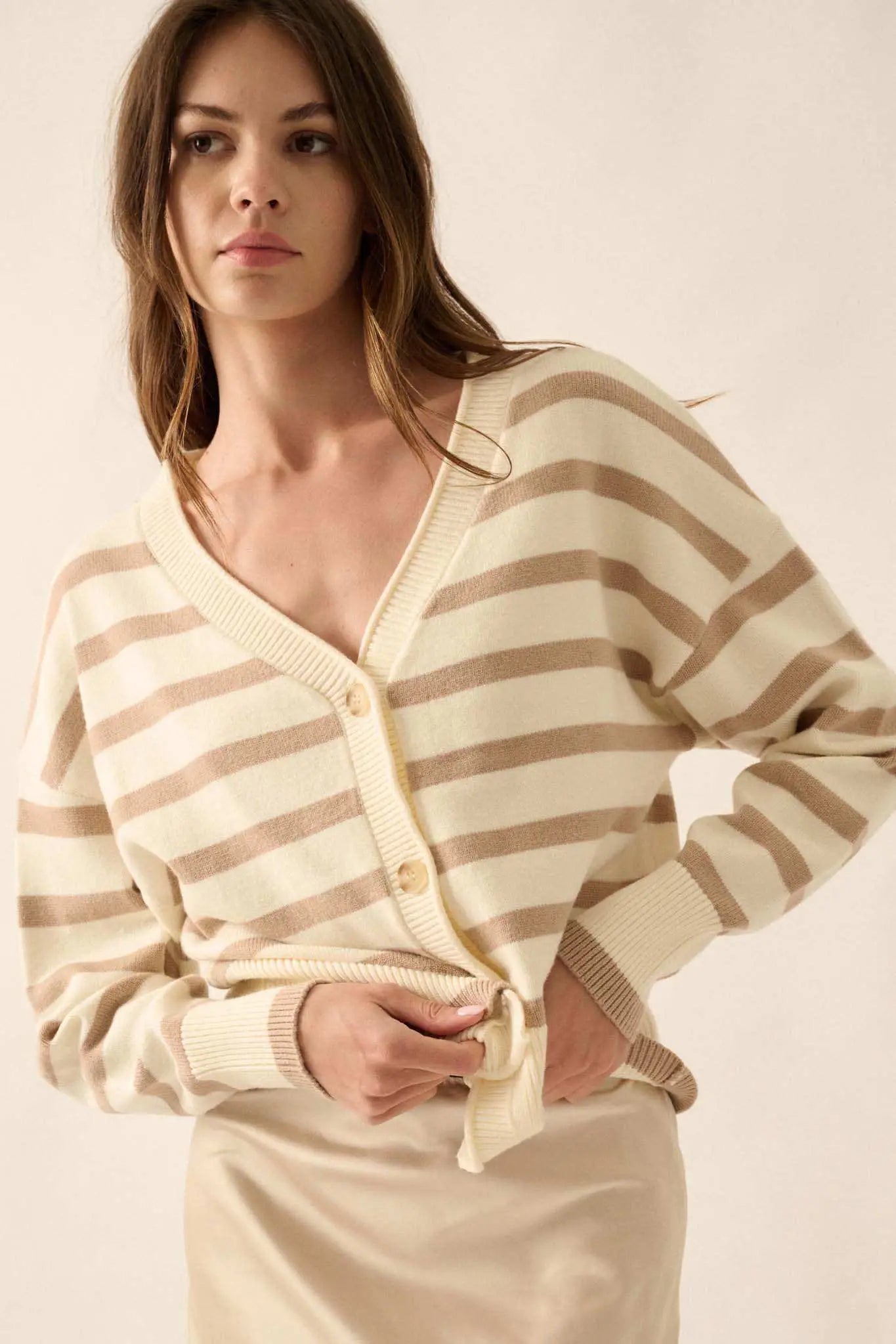 Taking Notes Striped Button-Front Cardigan