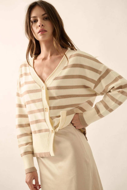 Taking Notes Striped Button-Front Cardigan