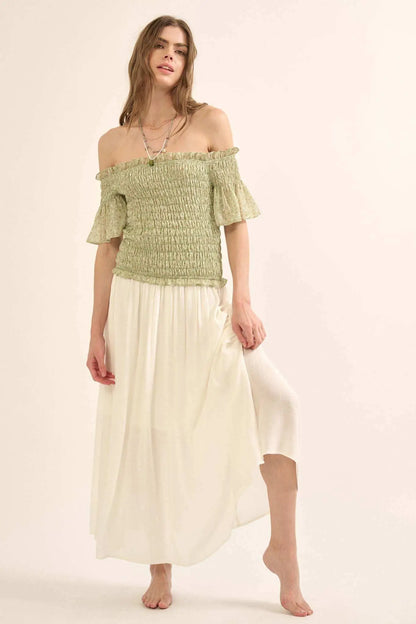 Sunlit Glade Smocked Floral Off-Shoulder Top