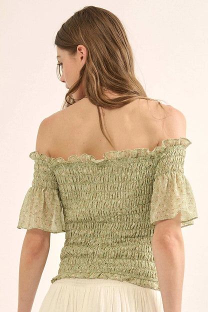 Sunlit Glade Smocked Floral Off-Shoulder Top
