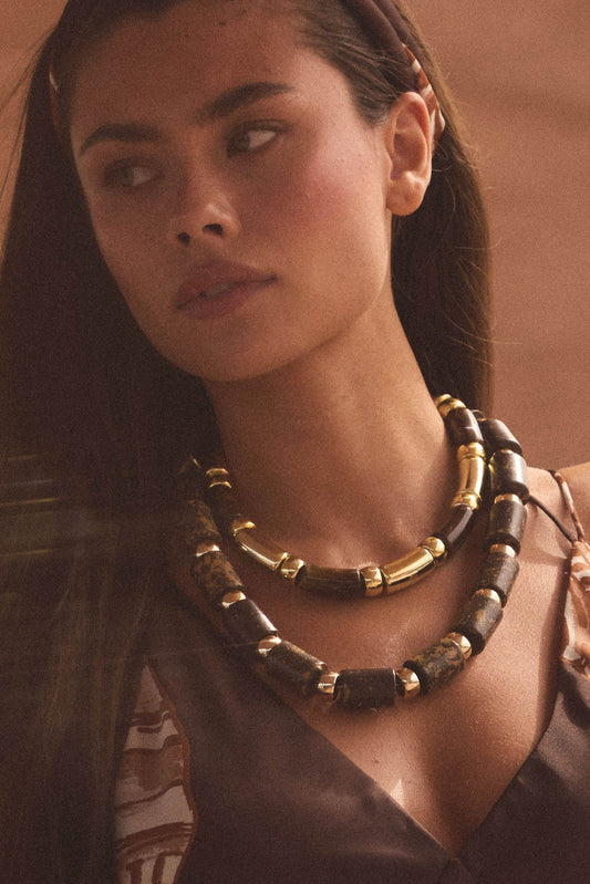 Woodcliff Chunky Tube Bead Layered Necklace