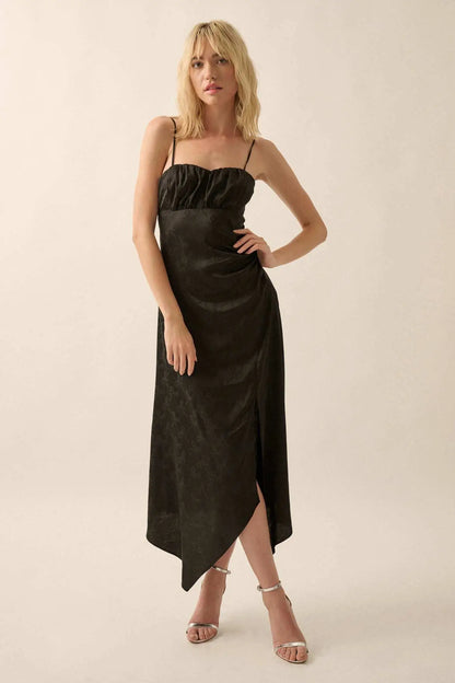 Take a Bow Satin Jacquard Asymmetrical Midi Dress