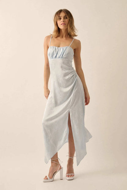 Take a Bow Satin Jacquard Asymmetrical Midi Dress