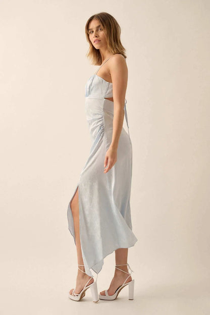 Take a Bow Satin Jacquard Asymmetrical Midi Dress