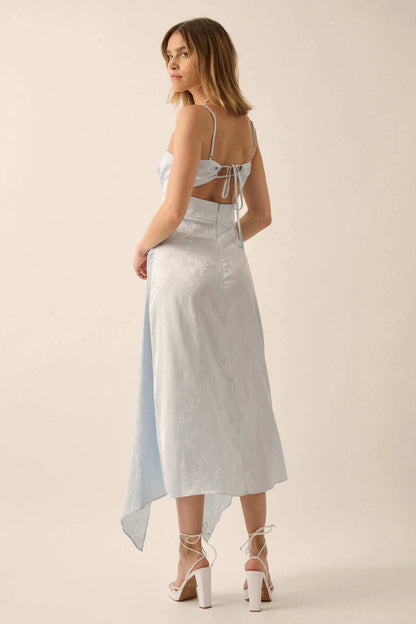 Take a Bow Satin Jacquard Asymmetrical Midi Dress