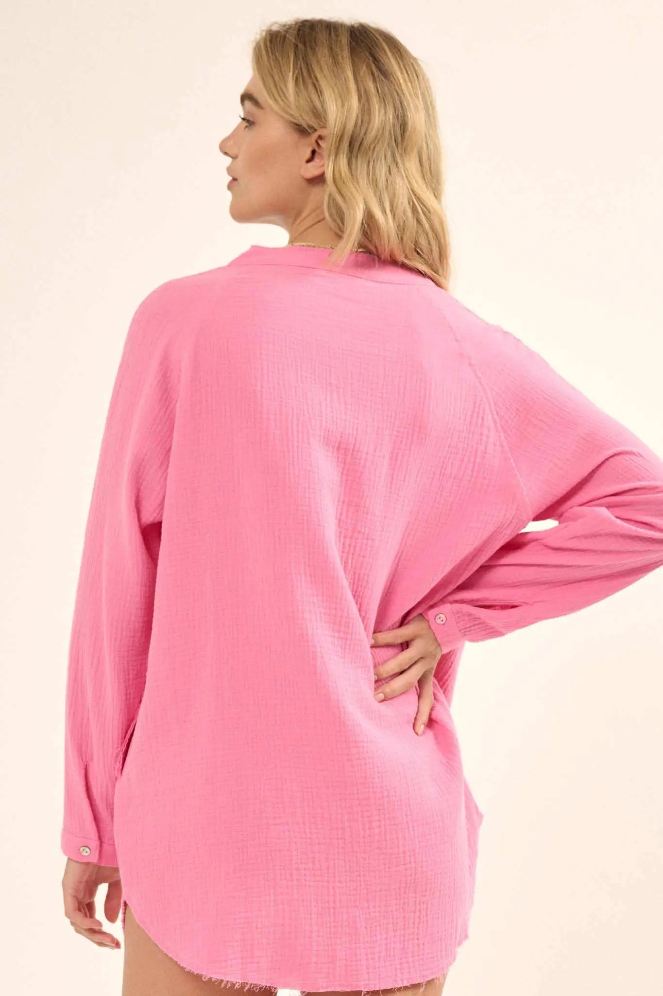 Sunday Vibes Crinkle Cotton Mini Shirt Dress