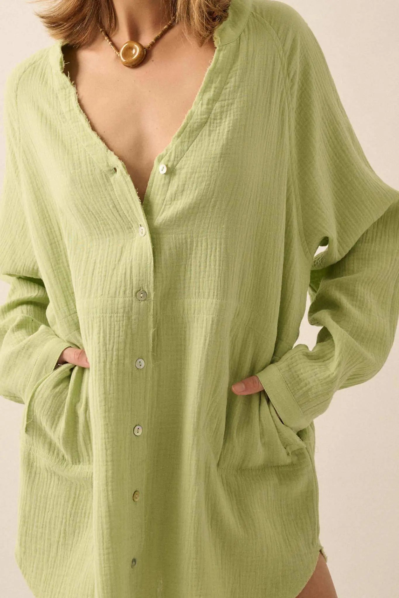 Sunday Vibes Crinkle Cotton Mini Shirt Dress