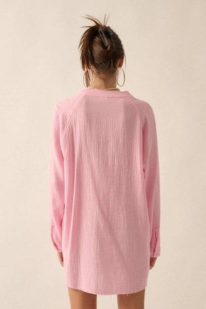 Sunday Vibes Crinkle Cotton Mini Shirt Dress