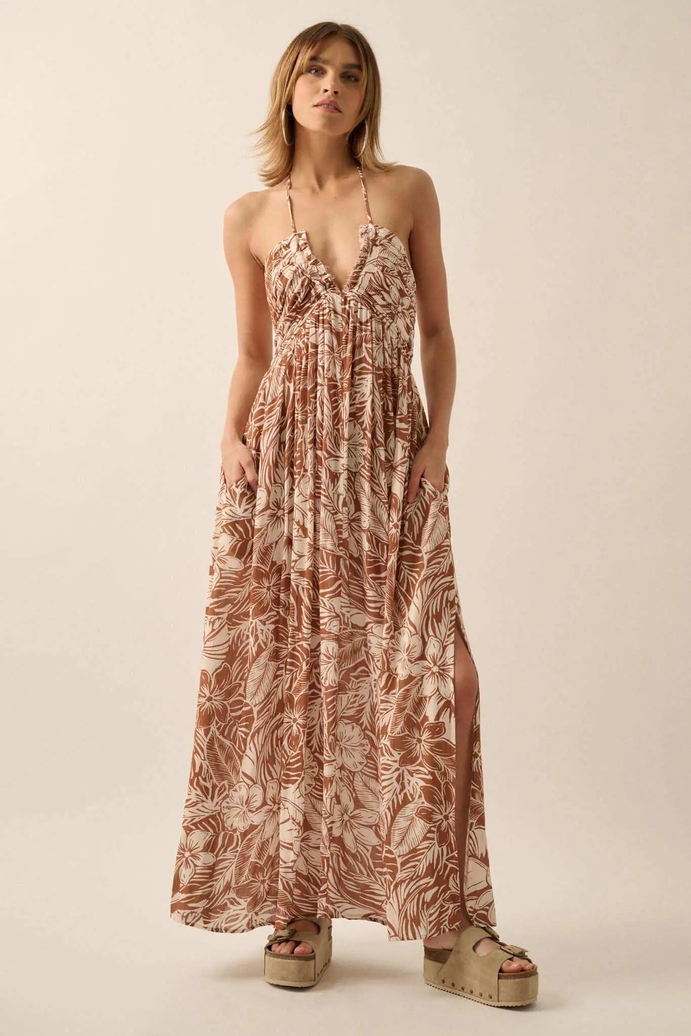 Tropical Tango Floral-Print Halter Maxi Dress