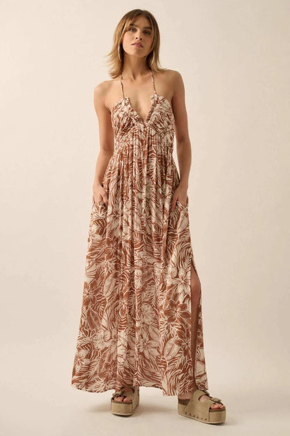 Tropical Tango Floral-Print Halter Maxi Dress