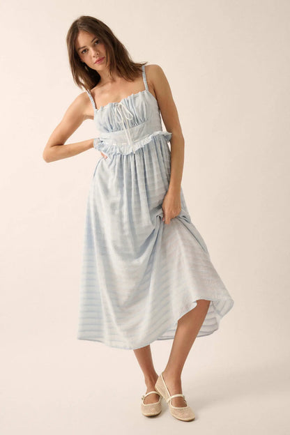 Sweet Prelude Striped Ribbon-Trim Midi Dress