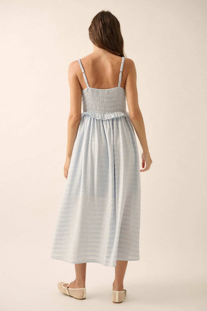 Sweet Prelude Striped Ribbon-Trim Midi Dress