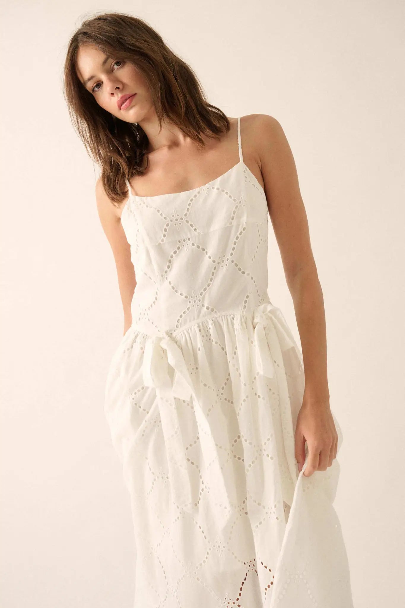 Sunday Girl Eyelet Lace Bow-Detail Midi Dress