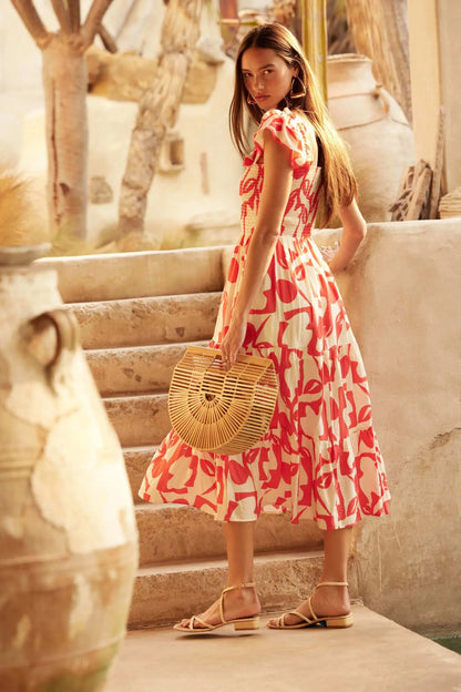 Striking Stems Abstract Floral Ruffle Midi Dress