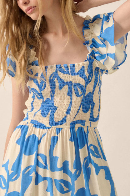 Striking Stems Abstract Floral Ruffle Midi Dress