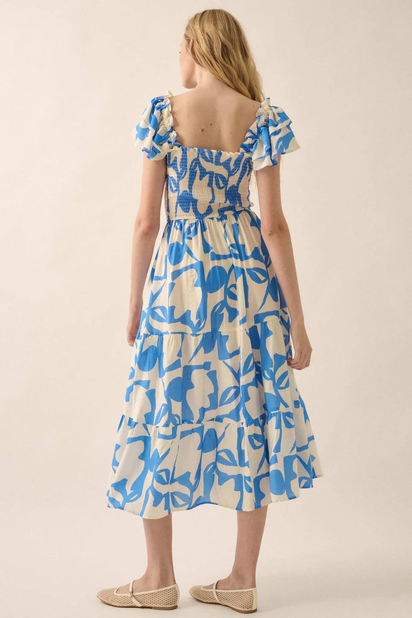 Striking Stems Abstract Floral Ruffle Midi Dress