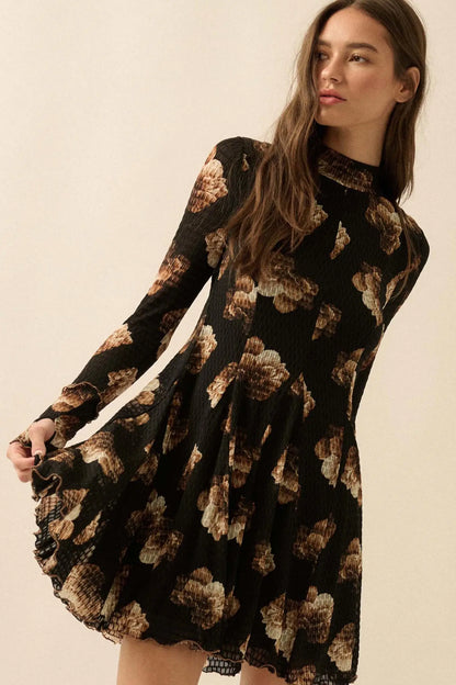 Sweet Bouquet Floral Honeycomb Mesh Mini Dress