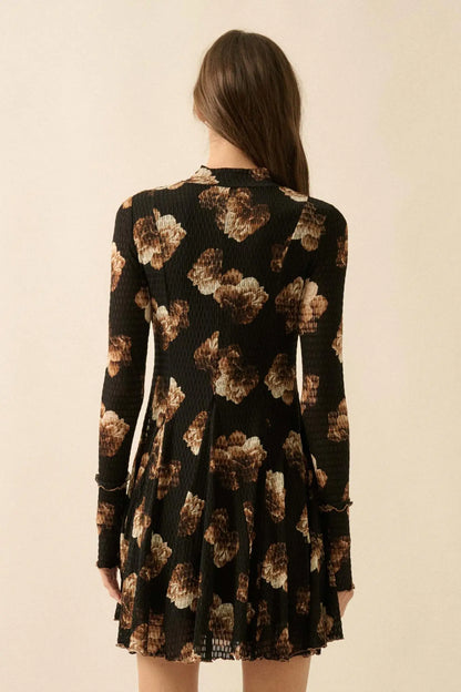 Sweet Bouquet Floral Honeycomb Mesh Mini Dress