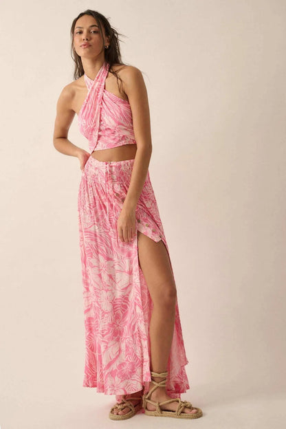Tropical Treasure Floral Button-Front Maxi Skirt