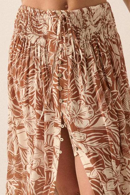 Tropical Treasure Floral Button-Front Maxi Skirt