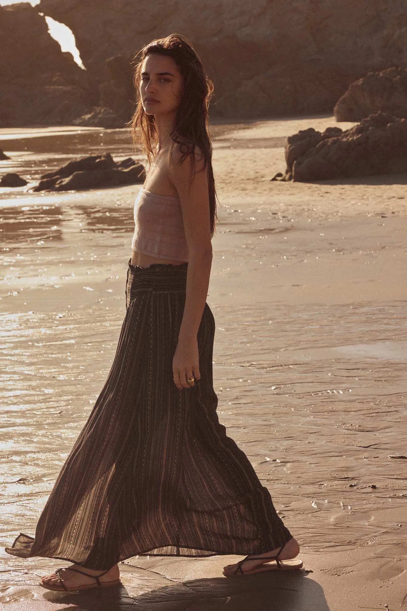 Vacation Voyage Geo-Print Button-Front Maxi Skirt