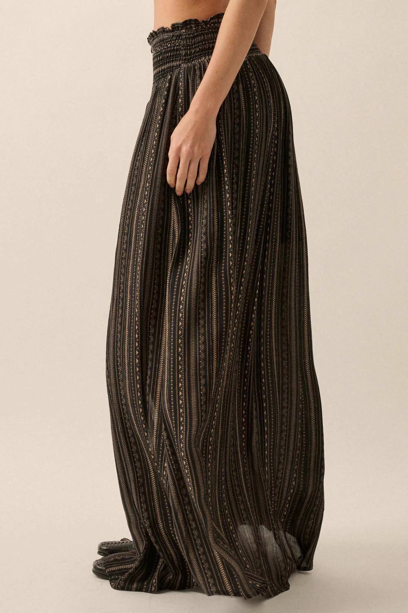Vacation Voyage Geo-Print Button-Front Maxi Skirt