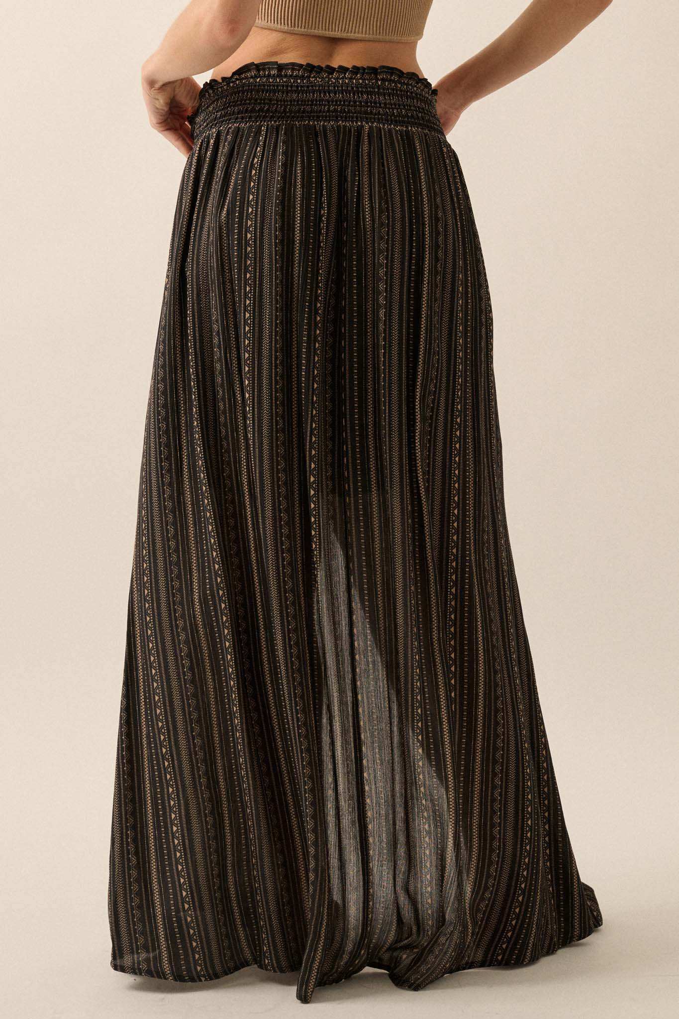 Vacation Voyage Geo-Print Button-Front Maxi Skirt