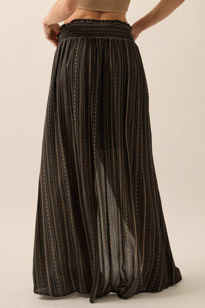Vacation Voyage Geo-Print Button-Front Maxi Skirt