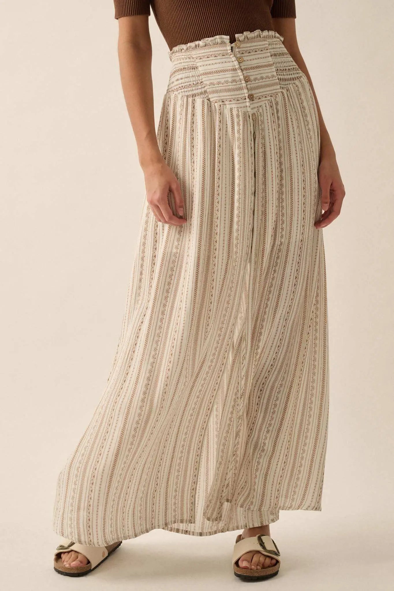 Vacation Voyage Geo-Print Button-Front Maxi Skirt