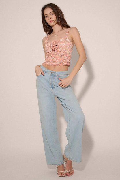 Whispering Rose Ruched Floral-Chiffon Cami Top