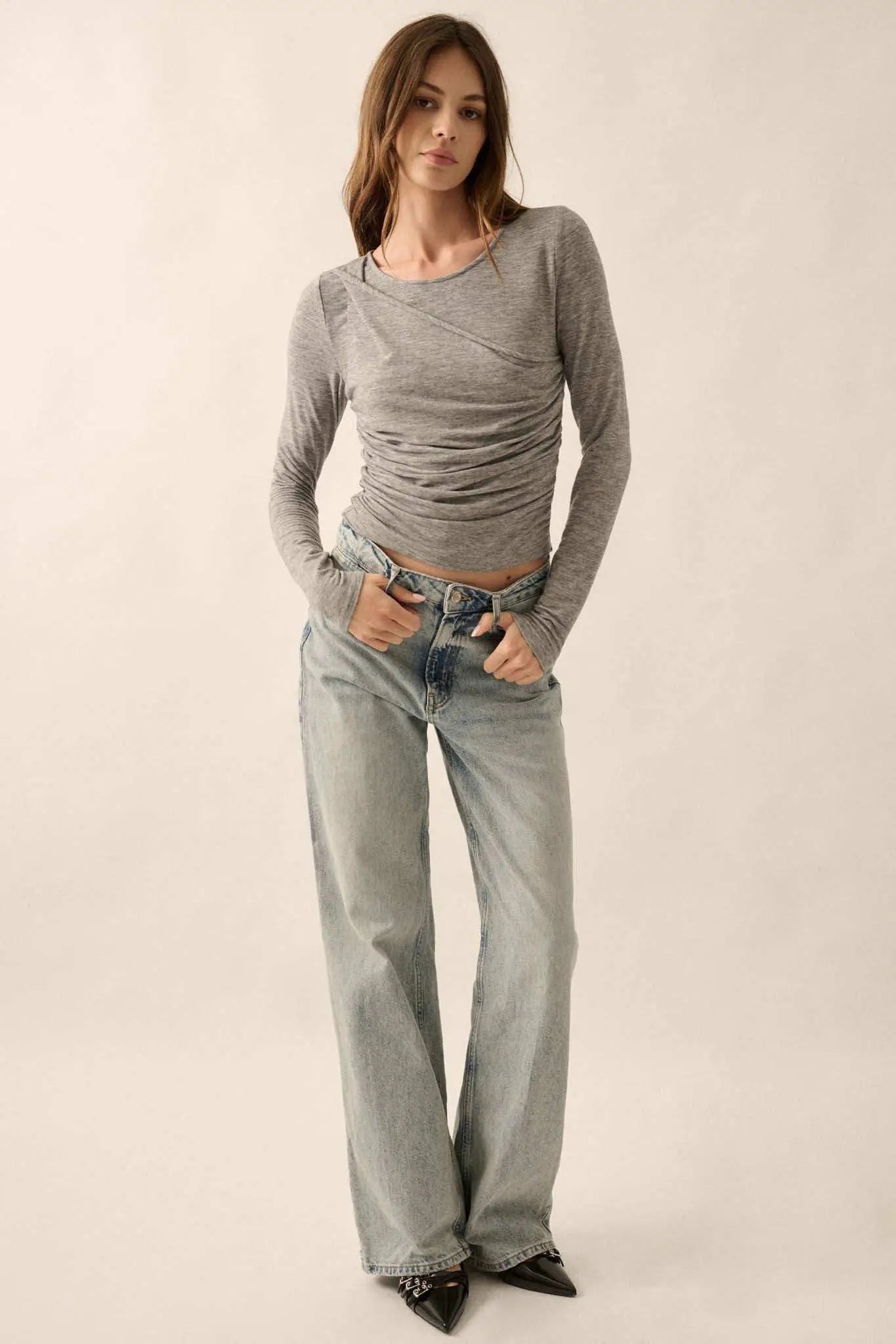 Under Wraps Asymmetrical Layered Baby Rib Top