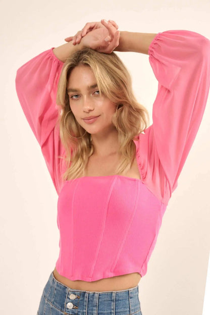 Timeless Love Long-Sleeve Cropped Corset Top
