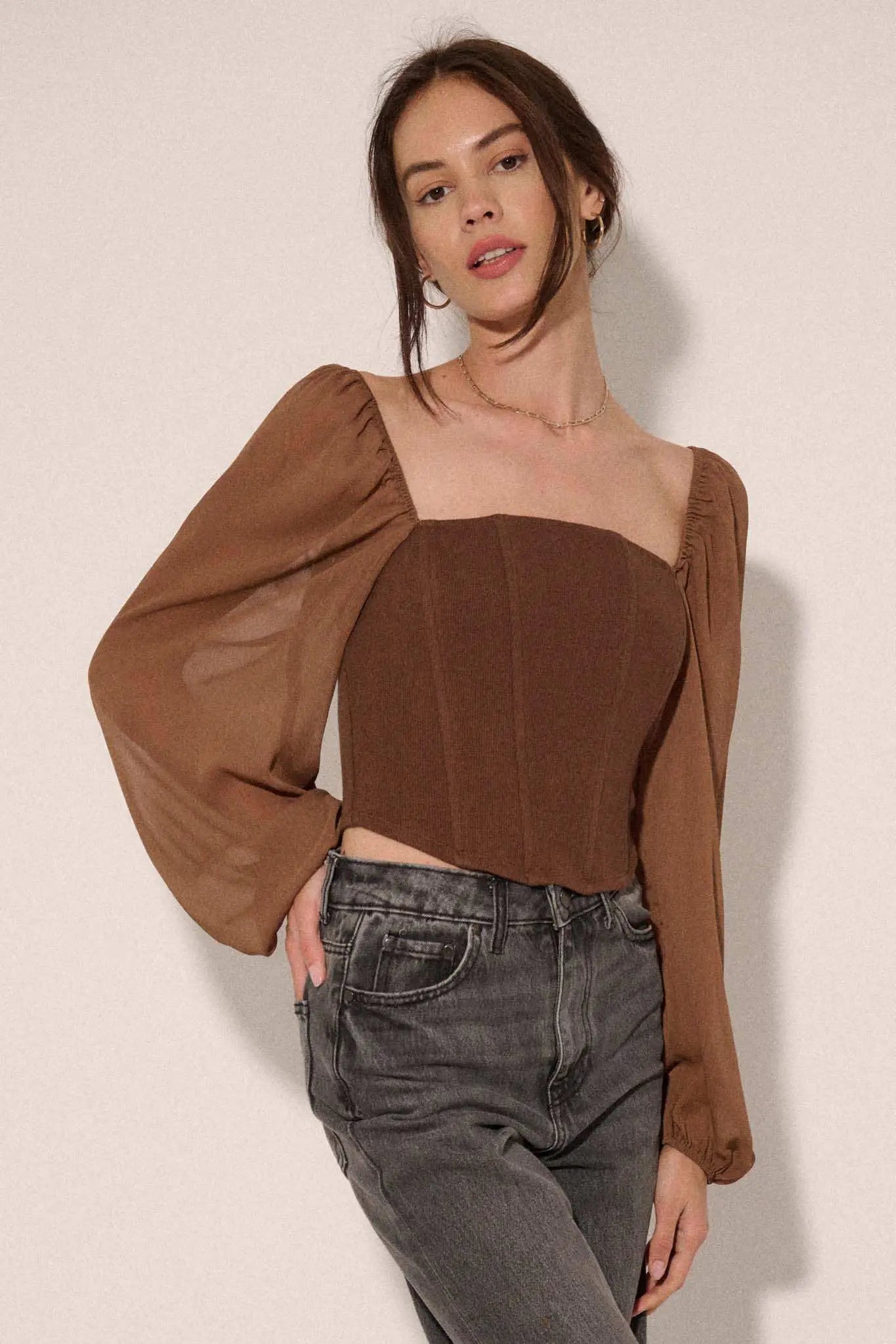 Timeless Love Long-Sleeve Cropped Corset Top