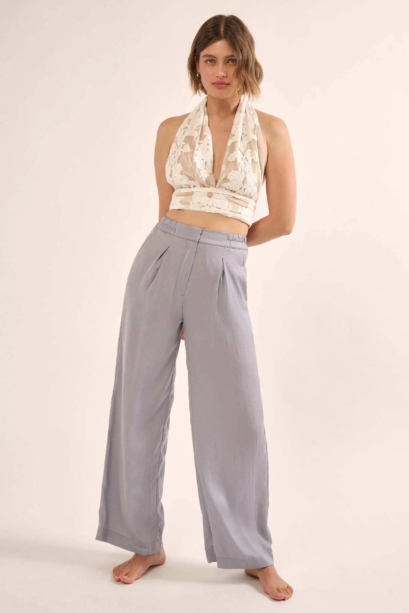 Sweet Sonata Embroidered Lace Cropped Halter Top