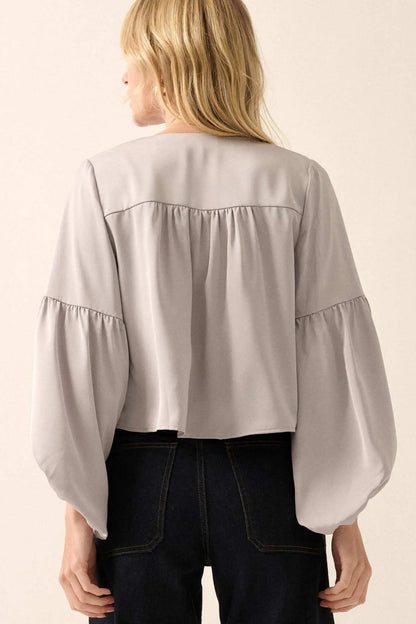 Touch of Silk Matte Satin Lace-Up Peasant Top